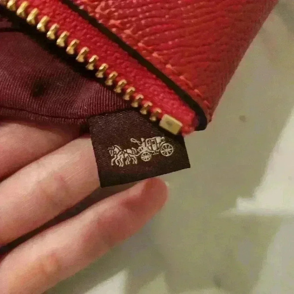 Coach Logo Red Corner Zip Wristlet with Gold Hardware - Picture 5 of 6